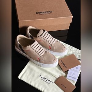 BURBERRY Beige New Salmond House Check Cotton and Leather Sneakers 37 NEW